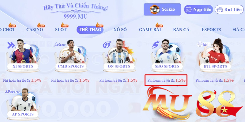 Sảnh SBO Sports - Trải nghiệm cược thể thao 3D sống động 2 Hoàn trả Thể Thao 1.5%