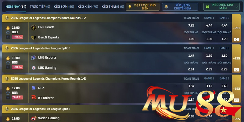 Sảnh TF ESports Mu88 - Sảnh cá cược thể thao điện tử hấp dẫn 3 Theo dõi biến động kèo