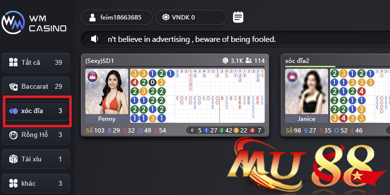 Sảnh WM Casino - Đa dạng trò chơi tỉ lệ thưởng cao ngất ngây 3 Xóc Đĩa